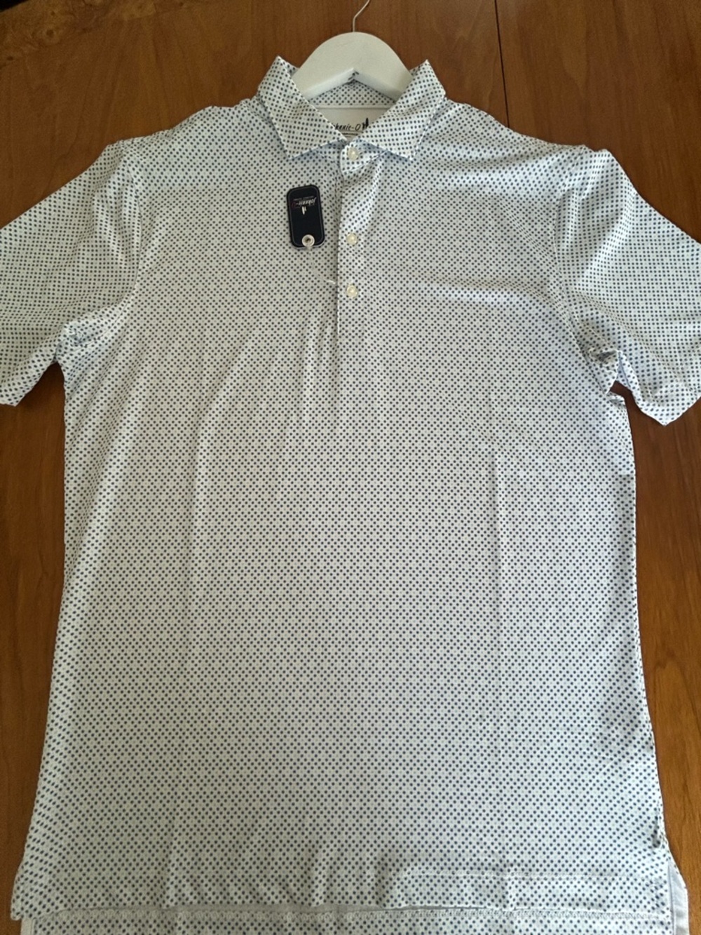 johnnie-O White Polo with Blue Micro Dot Pattern